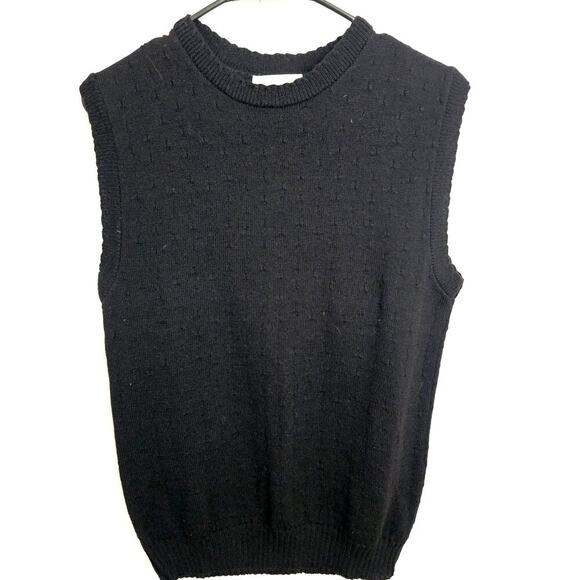 Pendleton Vintage 1970s Black Scallop Sleeveless Sweater Medium Preppy Classic - Picture 1 of 10